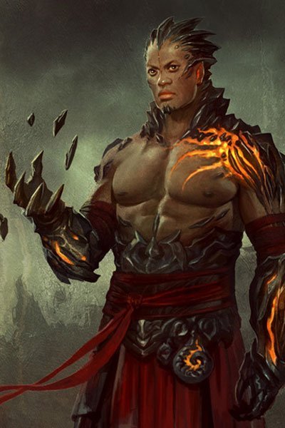 A man with natural rock armor and glowing veins.