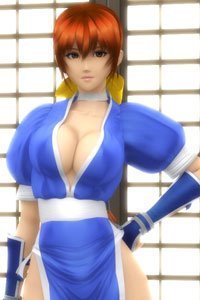 Kasumi from Dead or Alive stands with one hand on her hip.
