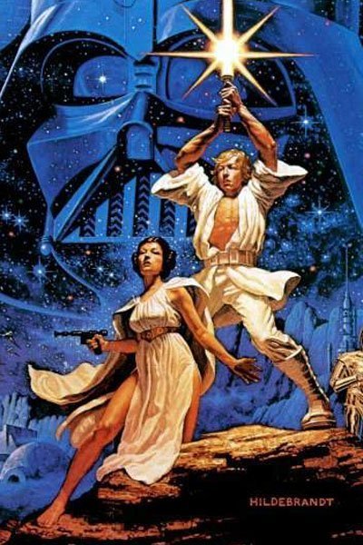 Luke and Leia in the iconic Star Wars movie poster.