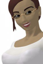 A pretty woman in glasses, an updo and a light blouse.