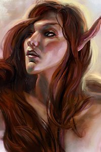 A slender elf woman with long brown hair.