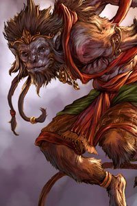 Lord Hanuman the monkey god lunges, his tail trailing behind him.